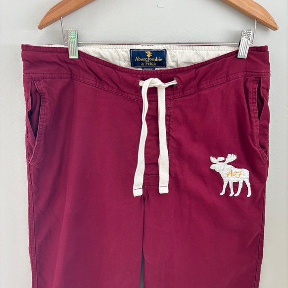 VTG Abercombie & Fitch Men's Moose Logo Red Drawstring Lounge Pants Sz S - Picture 2 of 8